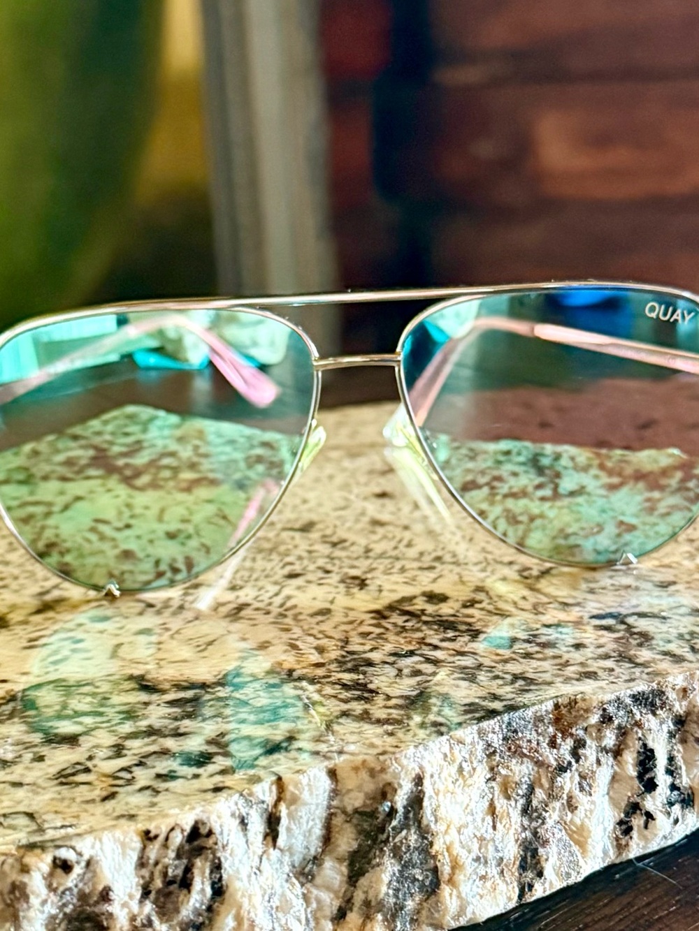 Quay Australia Aviator Sunglasses with Blue Mirrored Lenses